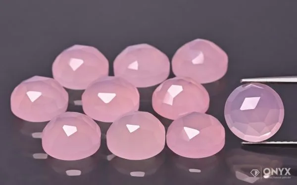 Pink agate faceted rose cut round